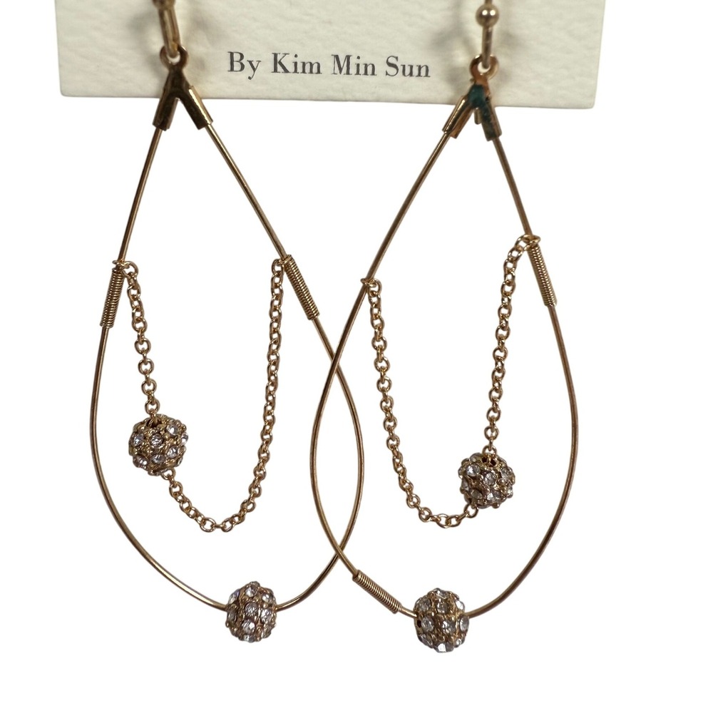 NEW Mia Collection By Kim Min Sun‎ Gold Tone Dangle Earrings Rhinestone Accent